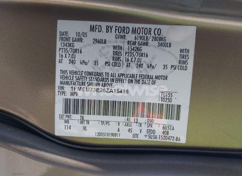 Photo 9 of 2006 Ford Explorer XLT (VIN 1FMEU73E26ZA15416)