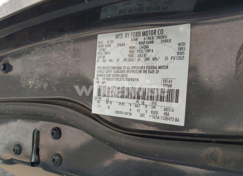 Photo 9 of 2007 Ford Explorer XLT (VIN 1FMEU73E27UB01016)