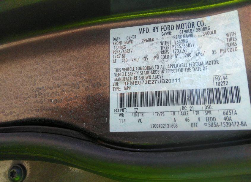 Photo 9 of 2007 Ford Explorer XLT (VIN 1FMEU73E27UB20911)