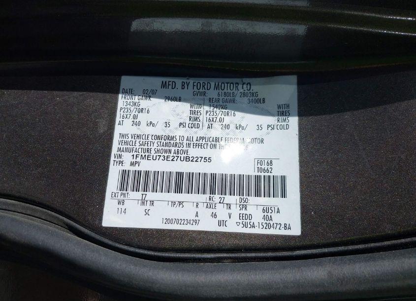 Photo 9 of 2007 Ford Explorer XLT (VIN 1FMEU73E27UB22755)