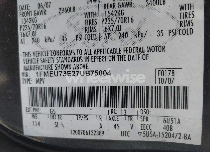 Photo 9 of 2007 Ford Explorer XLT (VIN 1FMEU73E27UB75004)