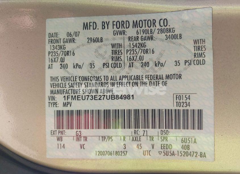 Photo 9 of 2007 Ford Explorer XLT (VIN 1FMEU73E27UB84981)