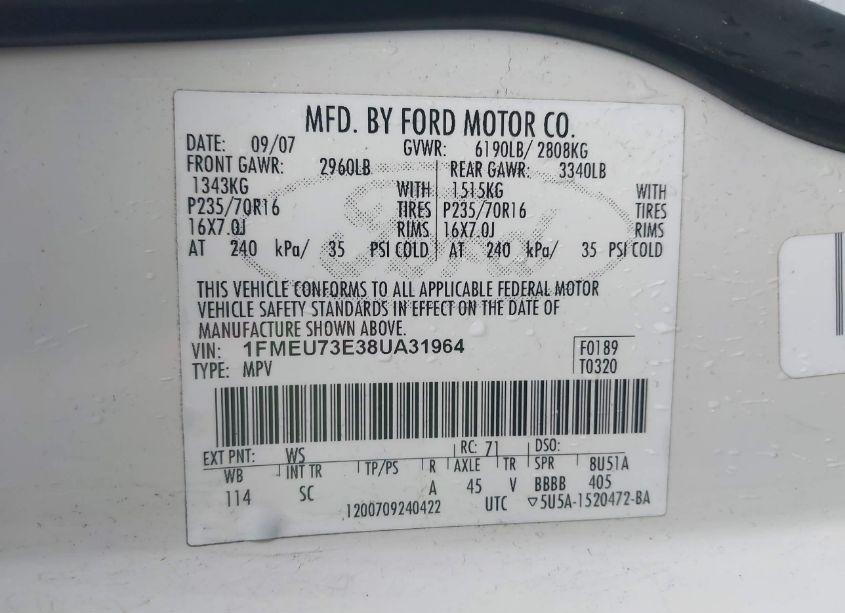 Photo 9 of 2008 Ford Explorer XLT (VIN 1FMEU73E38UA31964)