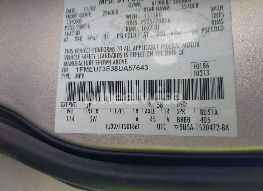 Photo 9 of 2008 Ford Explorer XLT (VIN 1FMEU73E38UA57643)