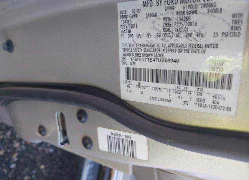 Photo 9 of 2007 Ford Explorer XLT (VIN 1FMEU73E47UB08940)