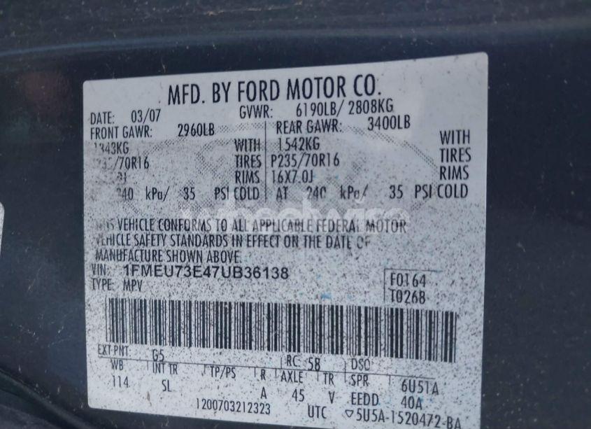 Photo 9 of 2007 Ford Explorer XLT (VIN 1FMEU73E47UB36138)