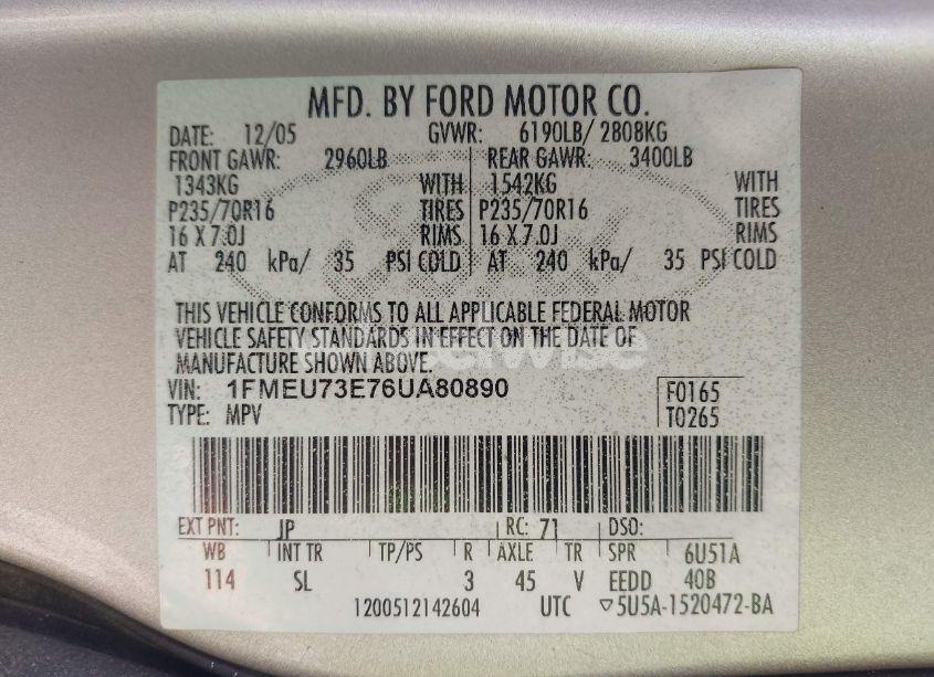 Photo 9 of 2006 Ford Explorer XLT (VIN 1FMEU73E76UA80890)