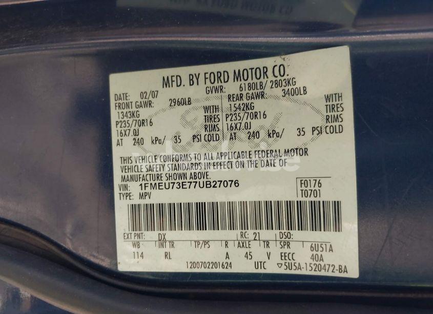 Photo 9 of 2007 Ford Explorer XLT (VIN 1FMEU73E77UB27076)