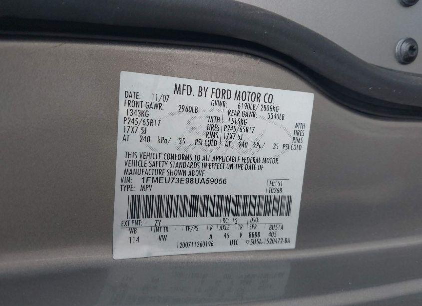 Photo 9 of 2008 Ford Explorer XLT (VIN 1FMEU73E98UA59056)