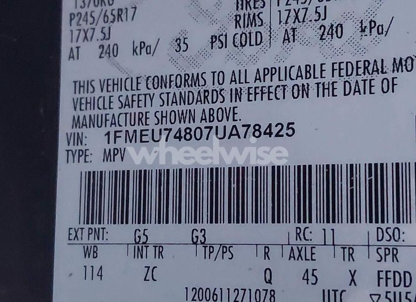 Photo 9 of 2007 Ford Explorer EDDIE BAUER (VIN 1FMEU74807UA78425)