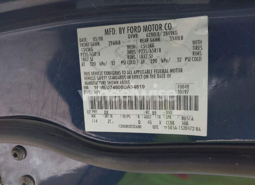 Photo 9 of 2008 Ford Explorer EDDIE BAUER (VIN 1FMEU74808UA94819)