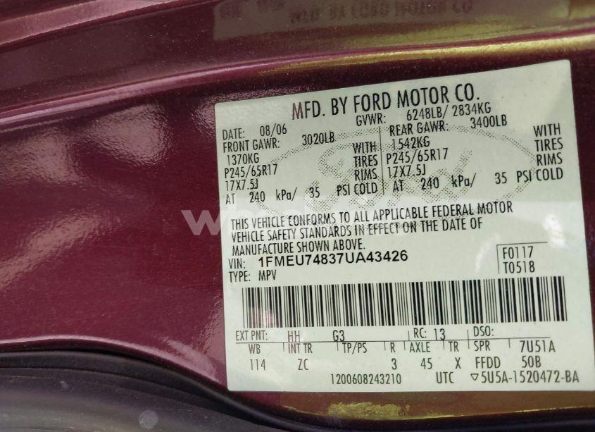 Photo 9 of 2007 Ford Explorer EDDIE BAUER (VIN 1FMEU74837UA43426)