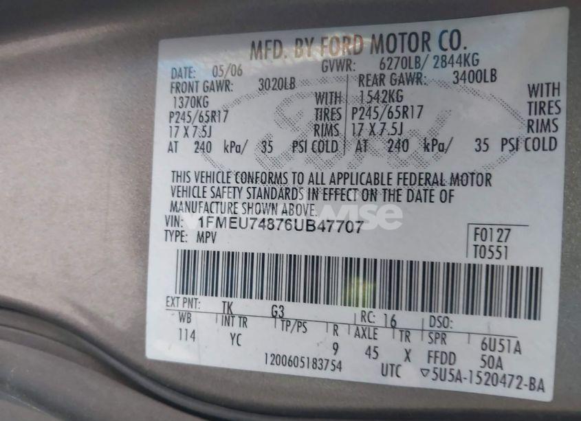 Photo 9 of 2006 Ford Explorer EDDIE BAUER (VIN 1FMEU74876UB47707)