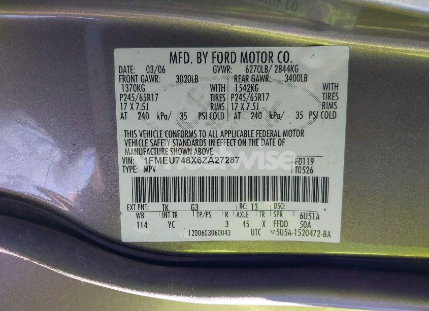 Photo 9 of 2006 Ford Explorer EDDIE BAUER (VIN 1FMEU748X6ZA27287)