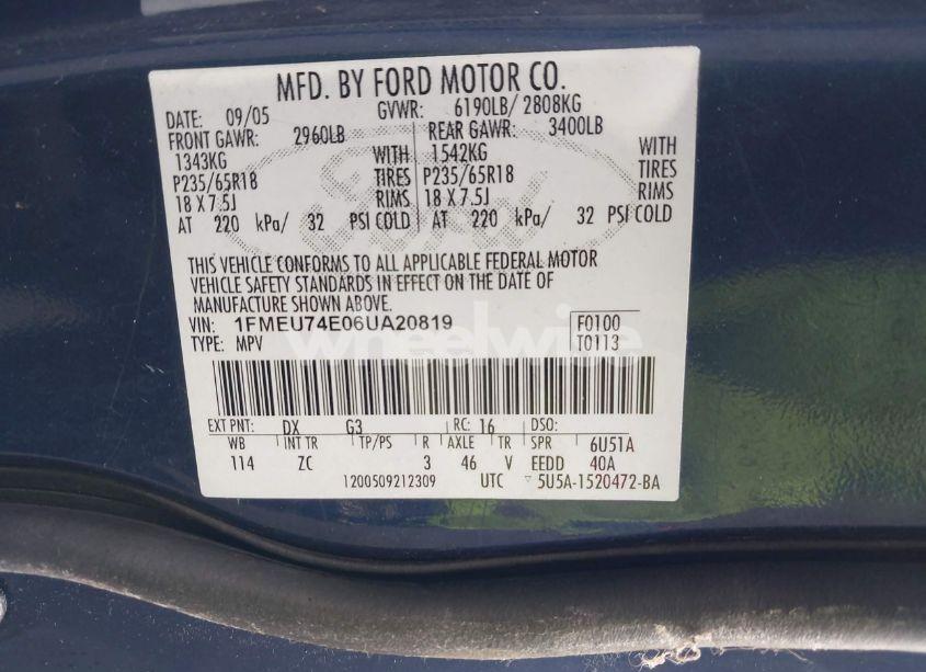 Photo 9 of 2006 Ford Explorer EDDIE BAUER (VIN 1FMEU74E06UA20819)