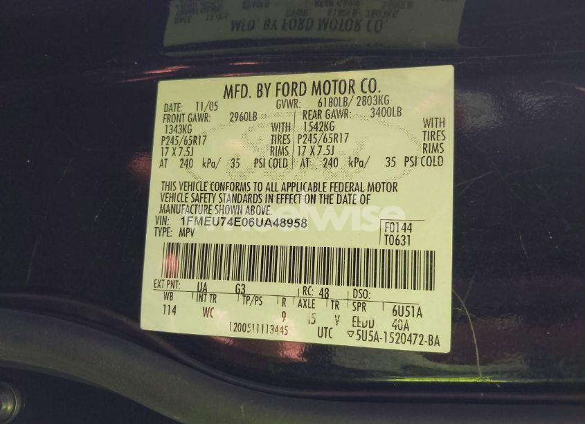 Photo 9 of 2006 Ford Explorer EDDIE BAUER (VIN 1FMEU74E06UA48958)