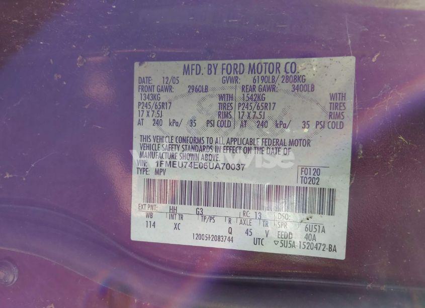 Photo 9 of 2006 Ford Explorer EDDIE BAUER (VIN 1FMEU74E06UA70037)