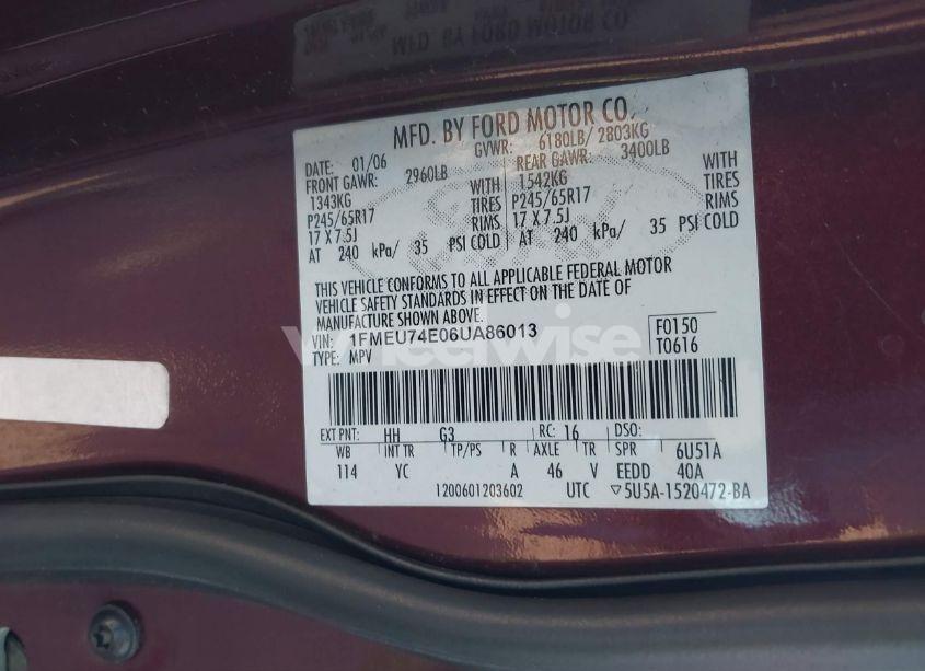 Photo 9 of 2006 Ford Explorer EDDIE BAUER (VIN 1FMEU74E06UA86013)