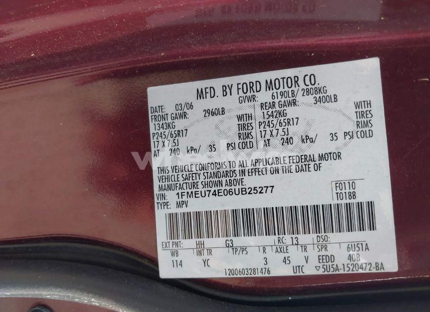 Photo 9 of 2006 Ford Explorer EDDIE BAUER (VIN 1FMEU74E06UB25277)