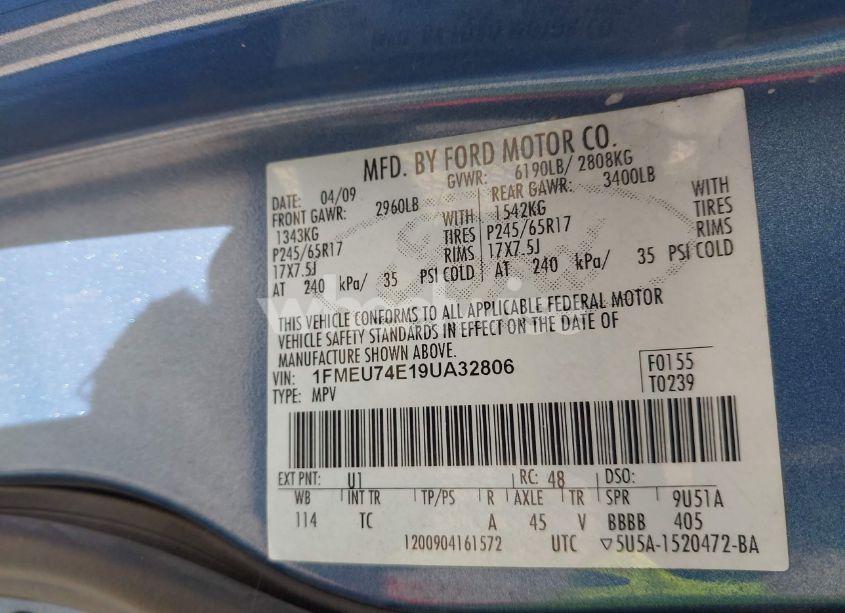 Photo 9 of 2009 Ford Explorer EDDIE BAUER (VIN 1FMEU74E19UA32806)