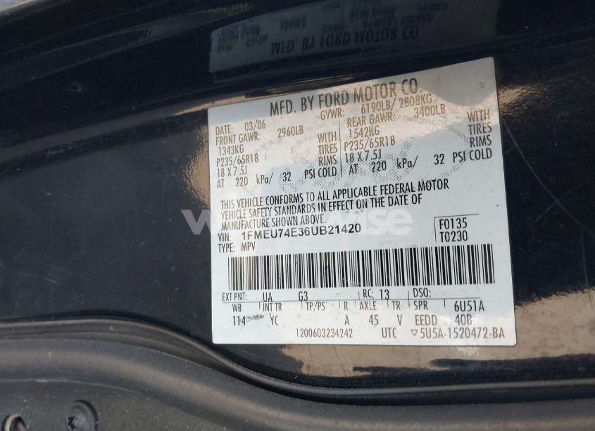 Photo 9 of 2006 Ford Explorer EDDIE BAUER (VIN 1FMEU74E36UB21420)