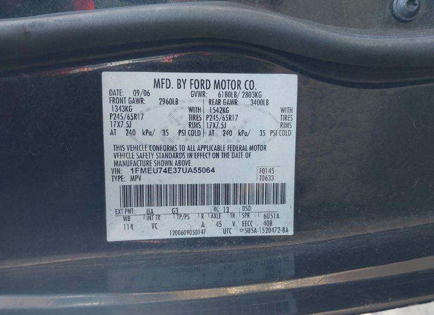 Photo 9 of 2007 Ford Explorer EDDIE BAUER (VIN 1FMEU74E37UA55064)