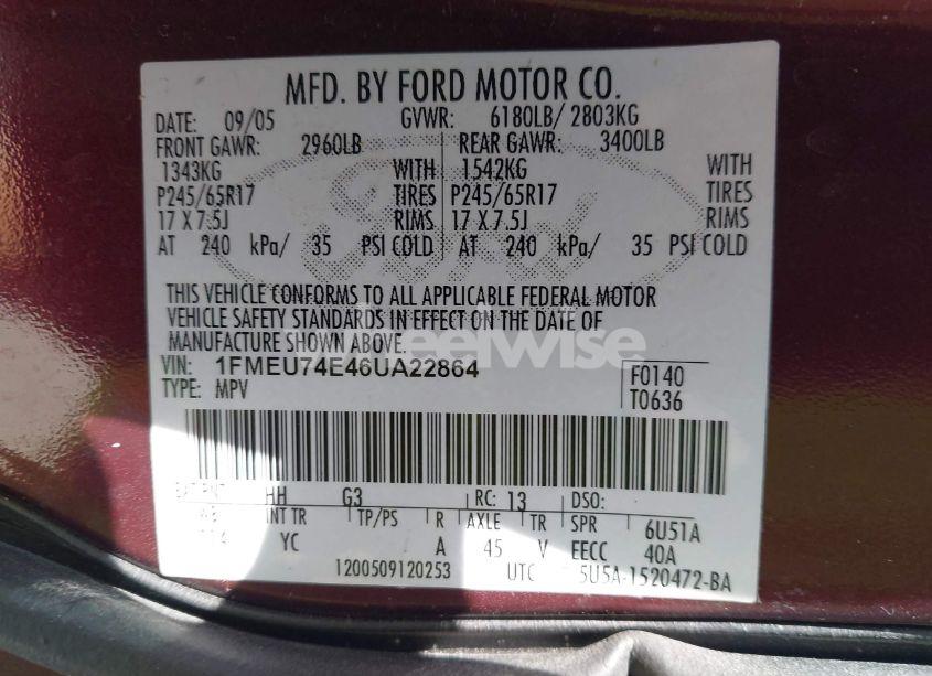 Photo 9 of 2006 Ford Explorer EDDIE BAUER (VIN 1FMEU74E46UA22864)