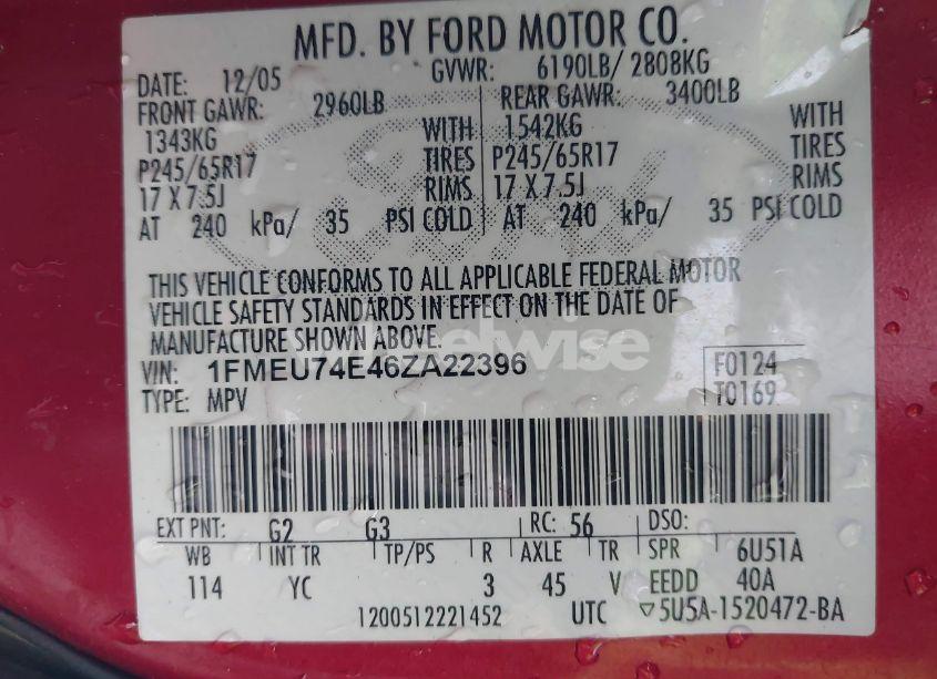 Photo 9 of 2006 Ford Explorer EDDIE BAUER (VIN 1FMEU74E46ZA22396)