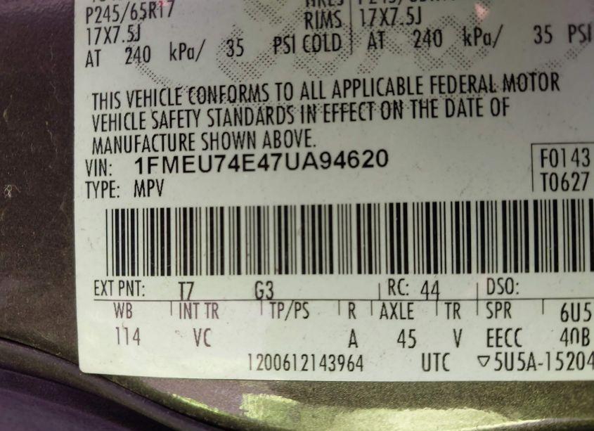 Photo 9 of 2007 Ford Explorer EDDIE BAUER (VIN 1FMEU74E47UA94620)