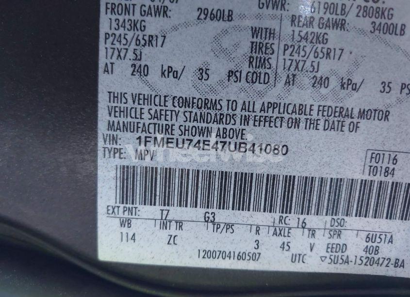 Photo 9 of 2007 Ford Explorer EDDIE BAUER (VIN 1FMEU74E47UB41080)