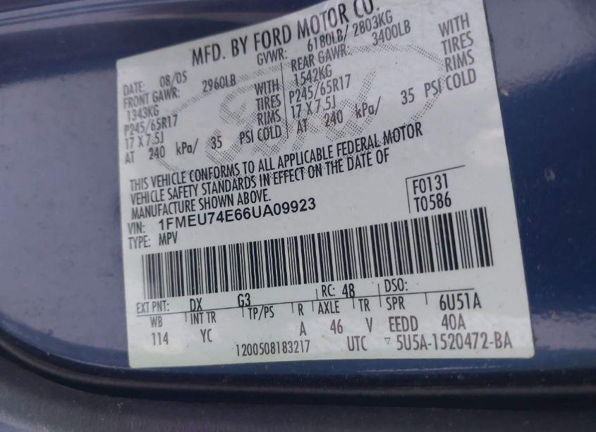 Photo 9 of 2006 Ford Explorer EDDIE BAUER (VIN 1FMEU74E66UA09923)