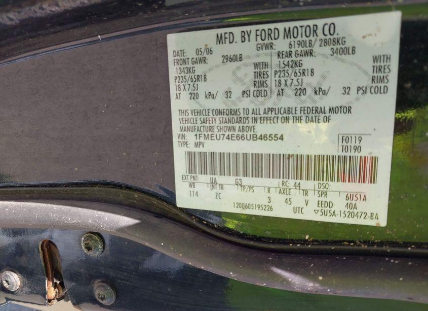 Photo 9 of 2006 Ford Explorer EDDIE BAUER (VIN 1FMEU74E66UB46554)