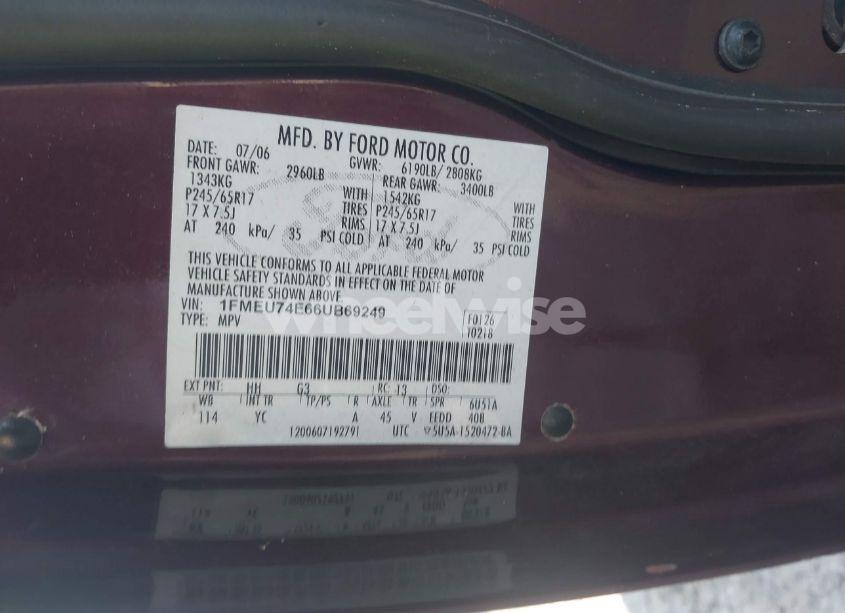 Photo 9 of 2006 Ford Explorer EDDIE BAUER (VIN 1FMEU74E66UB69249)