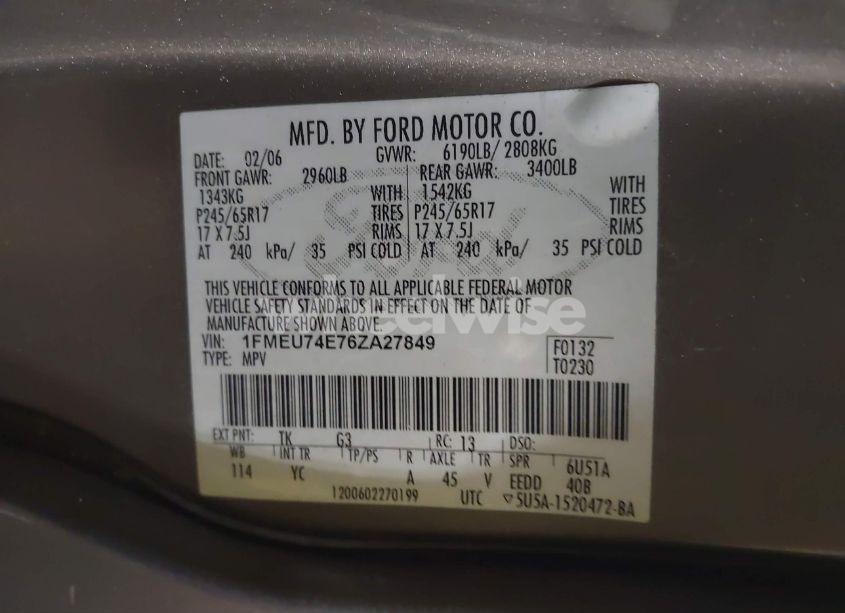 Photo 9 of 2006 Ford Explorer EDDIE BAUER (VIN 1FMEU74E76ZA27849)