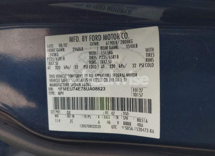 Photo 9 of 2008 Ford Explorer EDDIE BAUER (VIN 1FMEU74E78UA08623)