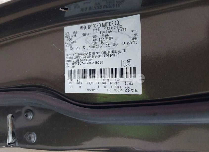 Photo 9 of 2008 Ford Explorer EDDIE BAUER (VIN 1FMEU74E78UA16088)