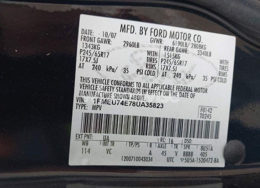 Photo 9 of 2008 Ford Explorer EDDIE BAUER (VIN 1FMEU74E78UA35823)