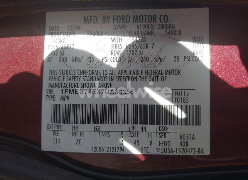 Photo 9 of 2008 Ford Explorer EDDIE BAUER (VIN 1FMEU74E78UB01674)