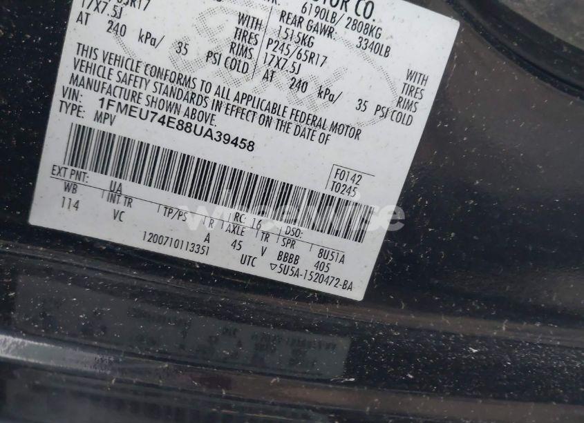 Photo 9 of 2008 Ford Explorer EDDIE BAUER (VIN 1FMEU74E88UA39458)