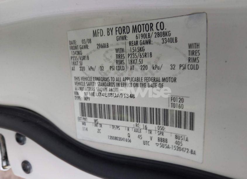 Photo 9 of 2008 Ford Explorer EDDIE BAUER (VIN 1FMEU74E88UA91348)