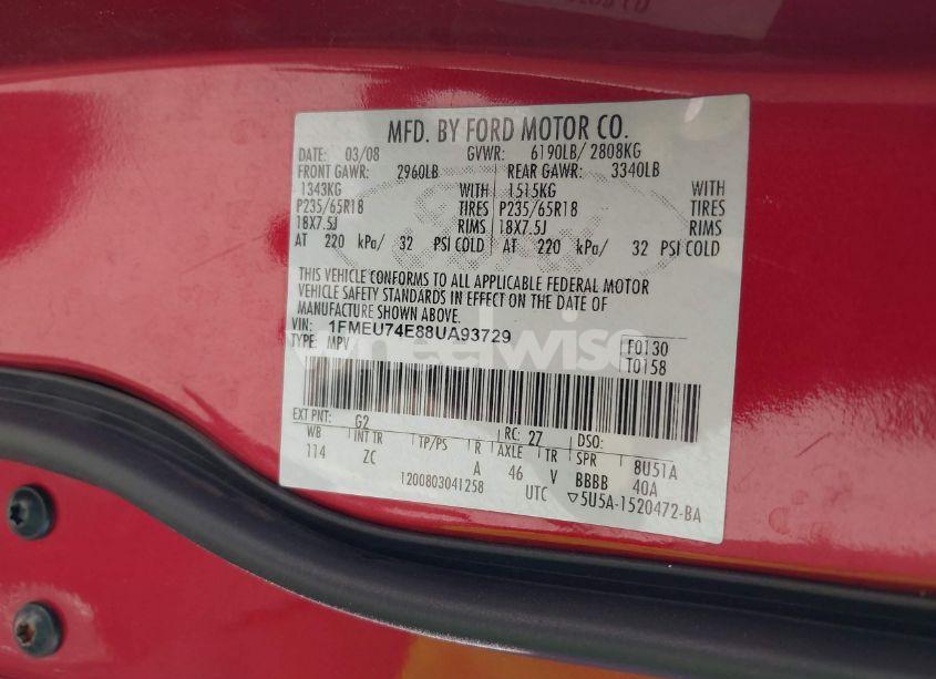 Photo 9 of 2008 Ford Explorer EDDIE BAUER (VIN 1FMEU74E88UA93729)