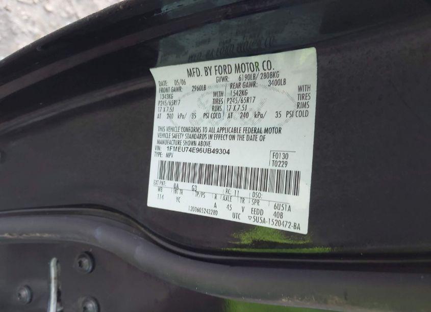 Photo 9 of 2006 Ford Explorer EDDIE BAUER (VIN 1FMEU74E96UB49304)