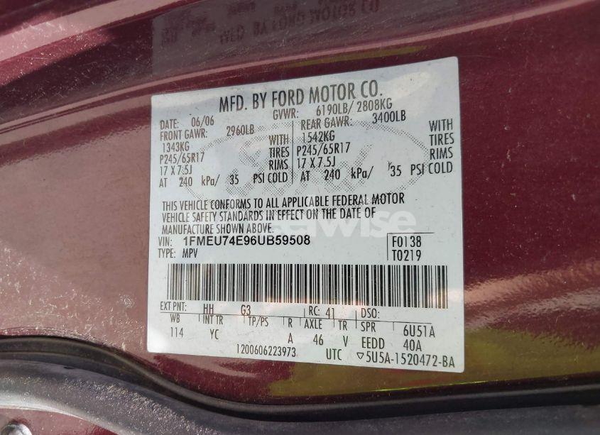 Photo 9 of 2006 Ford Explorer EDDIE BAUER (VIN 1FMEU74E96UB59508)