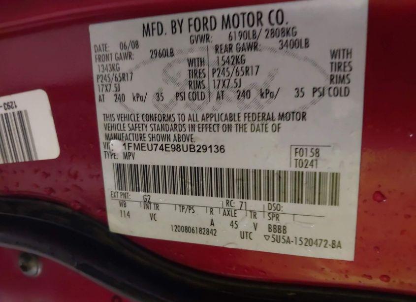 Photo 9 of 2008 Ford Explorer EDDIE BAUER (VIN 1FMEU74E98UB29136)