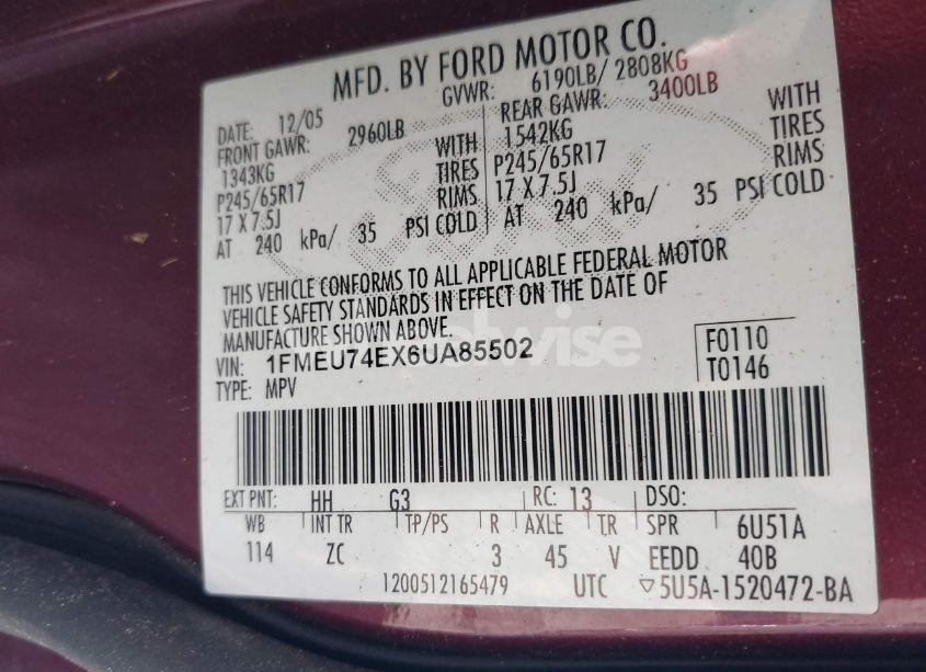 Photo 9 of 2006 Ford Explorer EDDIE BAUER (VIN 1FMEU74EX6UA85502)