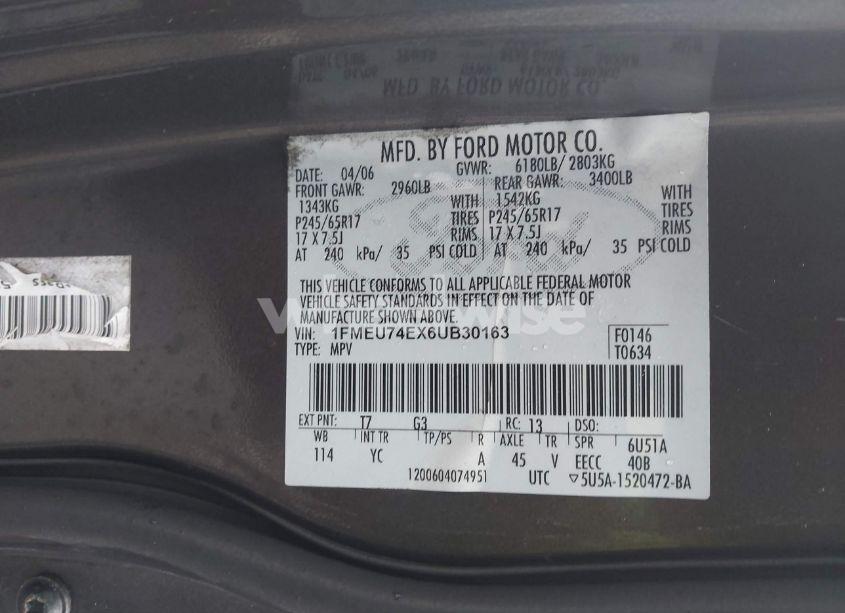 Photo 9 of 2006 Ford Explorer EDDIE BAUER (VIN 1FMEU74EX6UB30163)