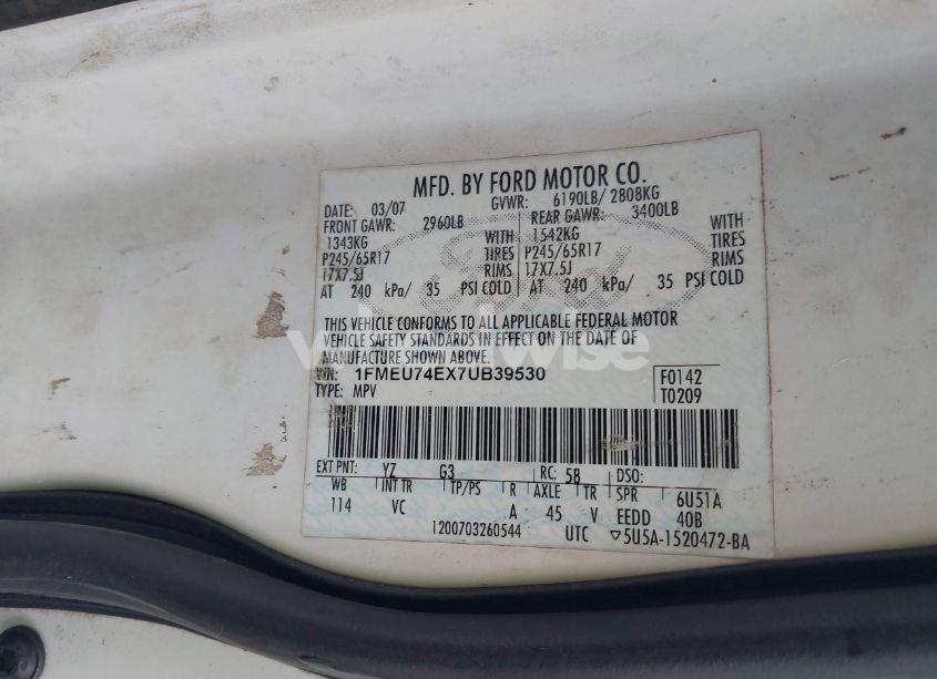 Photo 9 of 2007 Ford Explorer EDDIE BAUER (VIN 1FMEU74EX7UB39530)