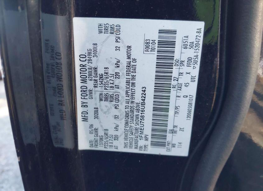 Photo 9 of 2006 Ford Explorer LIMITED (VIN 1FMEU75816UB42243)