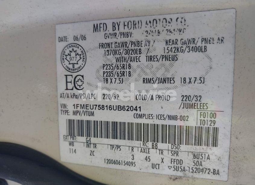 Photo 9 of 2006 Ford Explorer LIMITED (VIN 1FMEU75816UB62041)