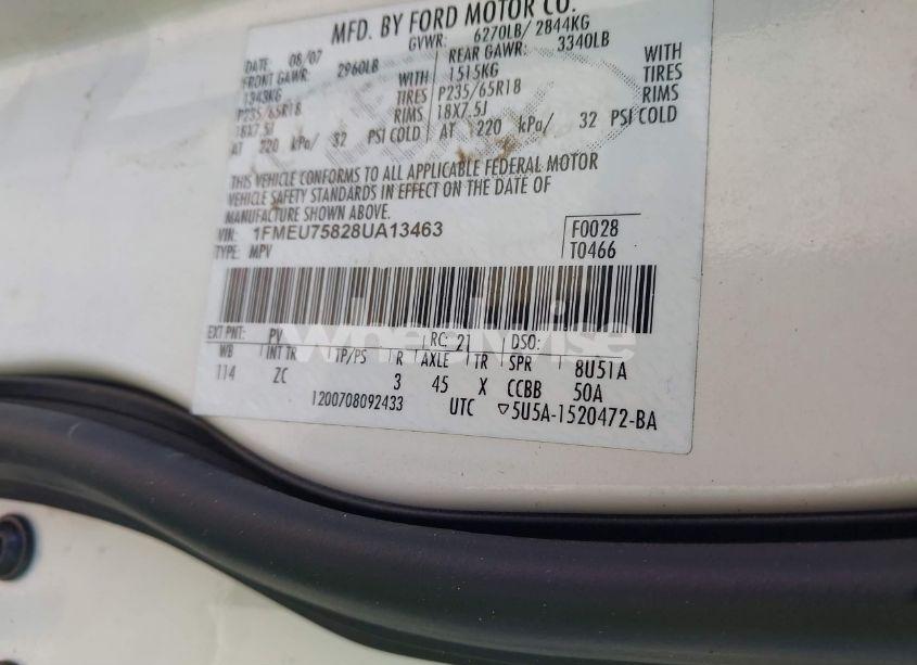 Photo 9 of 2008 Ford Explorer LIMITED (VIN 1FMEU75828UA13463)